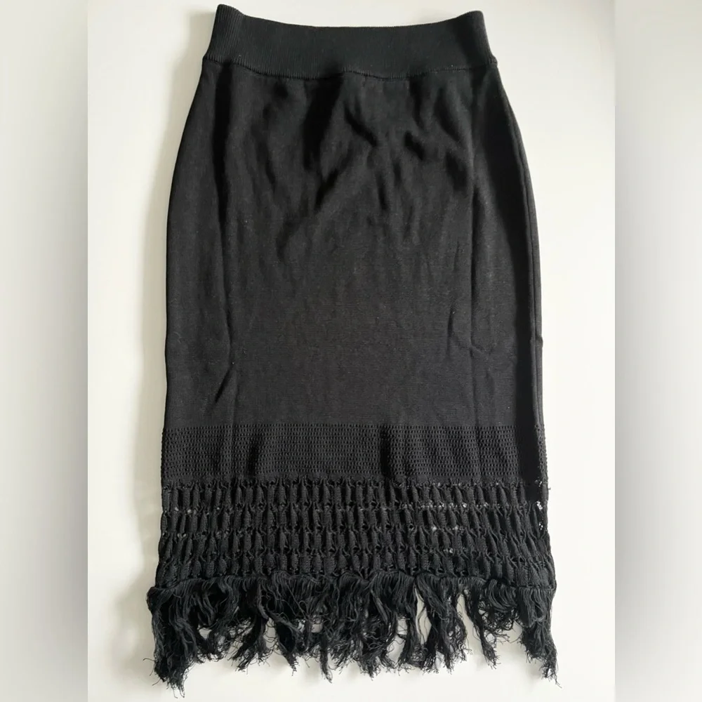 Bobi Black Crochet Two Piece top & midi skirt Set Size M